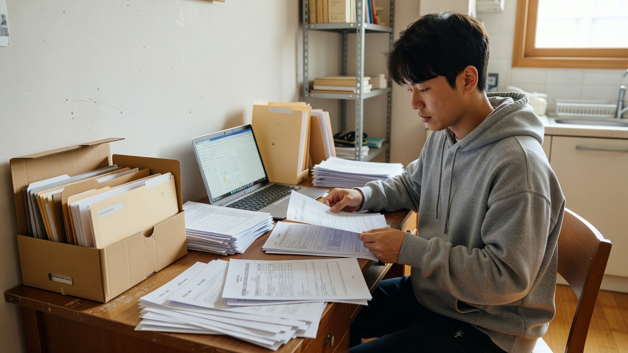 지원금 신청 방법에 필요한 서류를 정리하는 모습