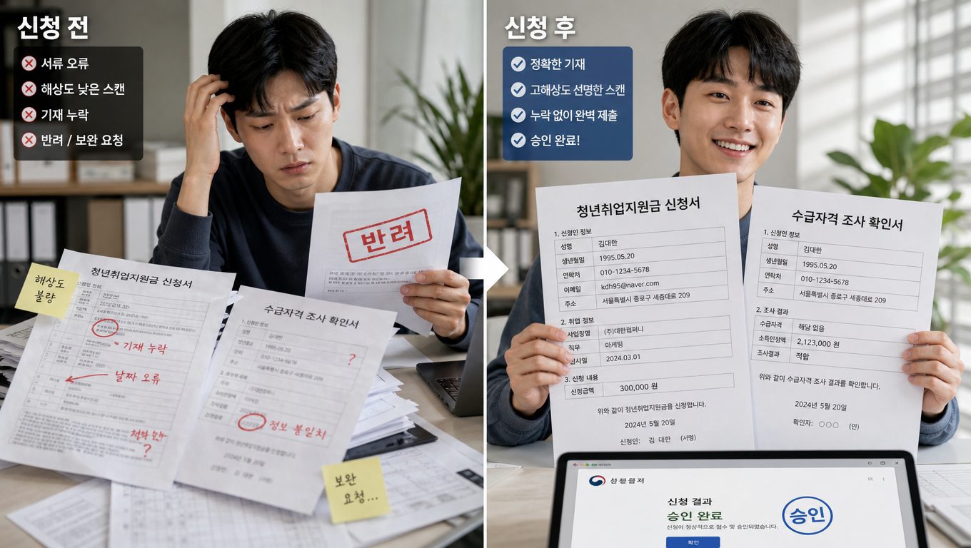 청년취업지원금 신청에서 자격 오판과 서류 오류로 거절되는 경우