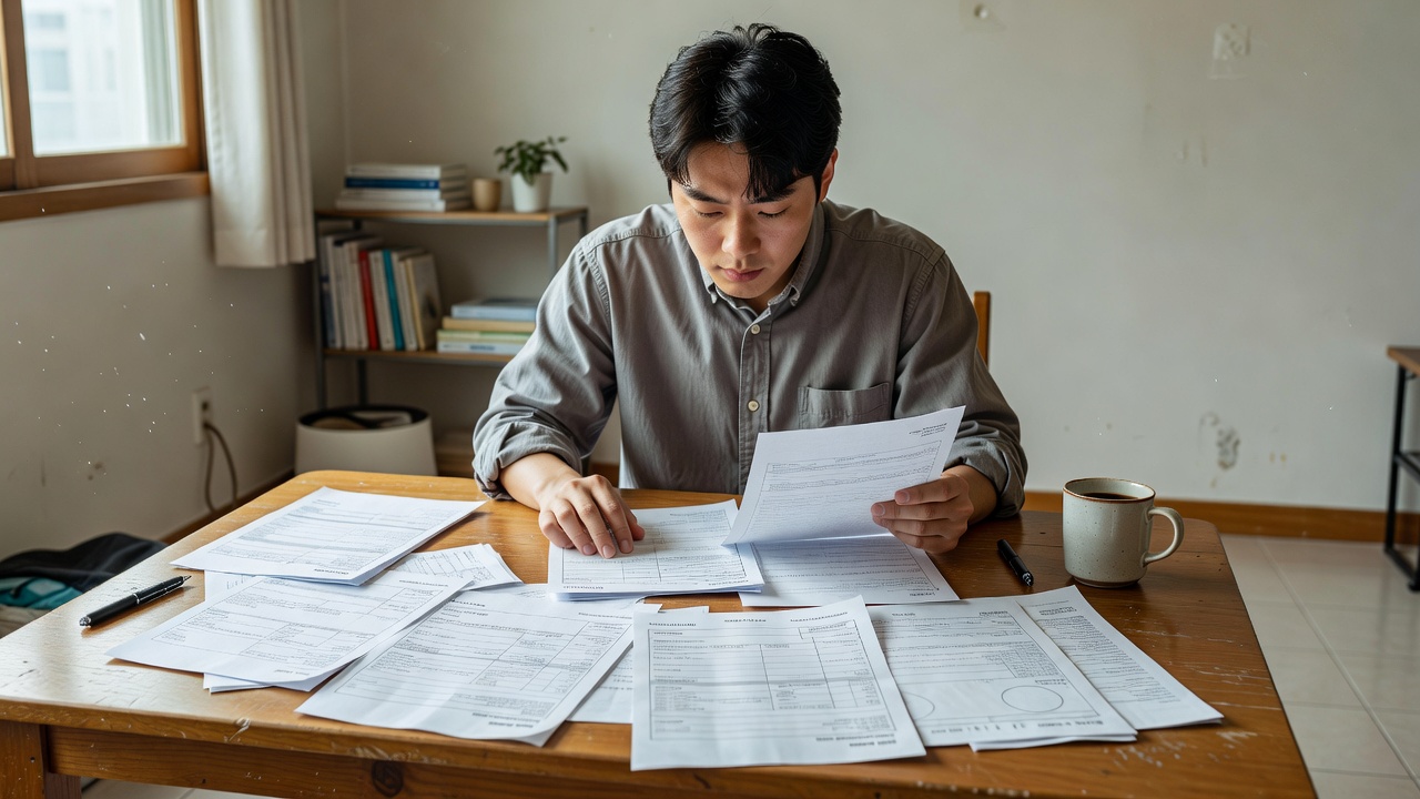 월세 지원금 신청 서류 오류를 검토하는 모습