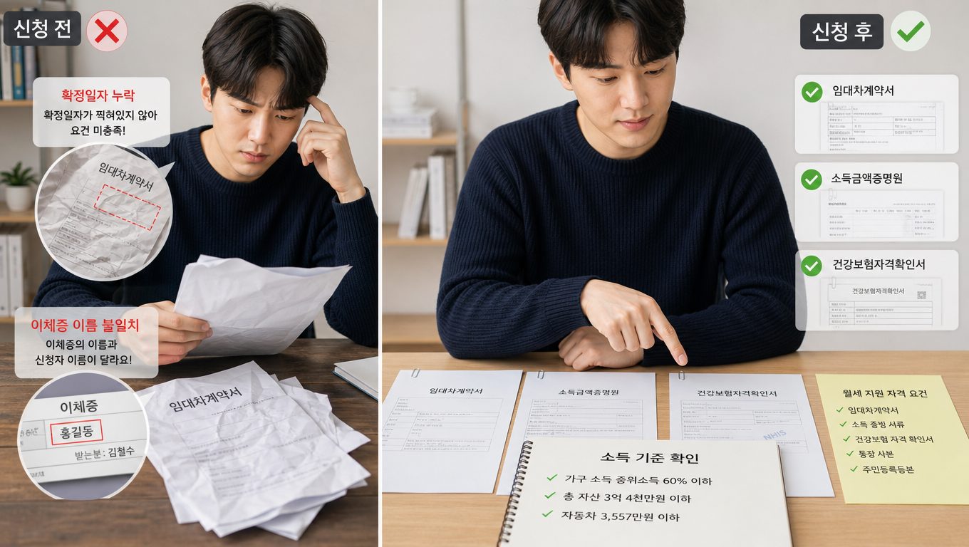 월세 지원금 신청 서류 오류와 소득 기준 확인 방법